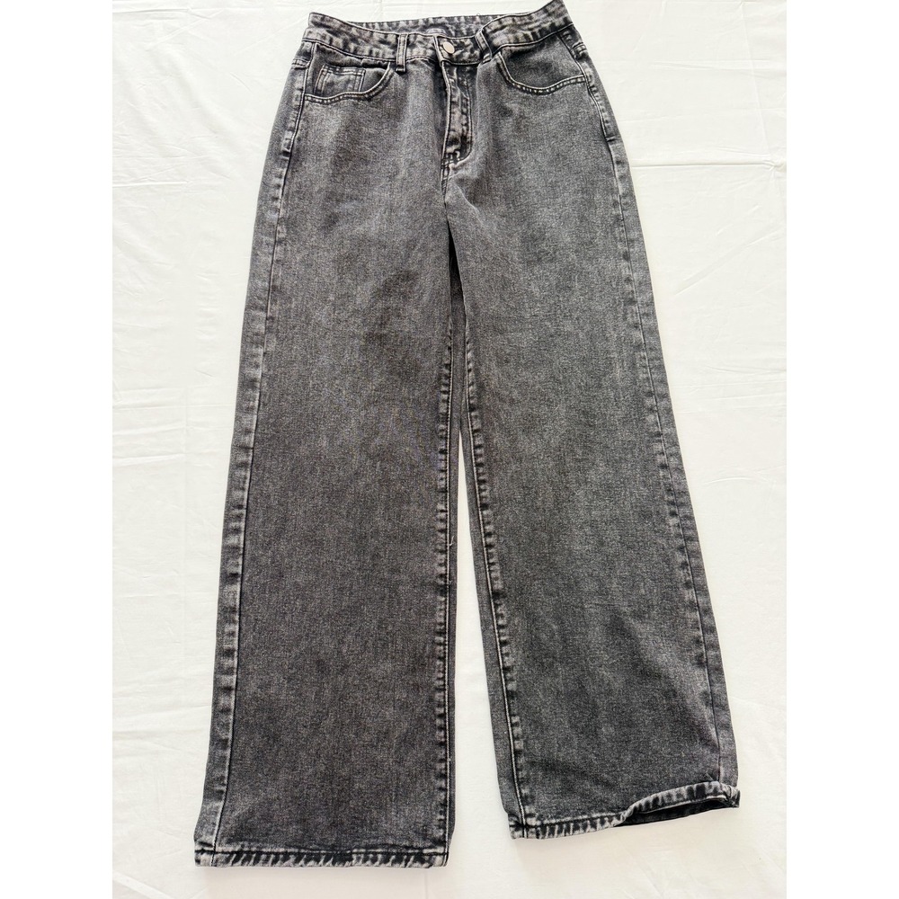 Nova Blue Wide Leg Jeans Womens L Charcoal Wash High Rise Relaxed 30x28.5 Denim